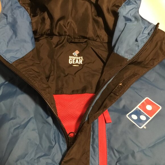 Domino's Gear Jacket Men's Medium Hooded Windbreaker Reflective Pizza Delivery - Picture 5 of 11